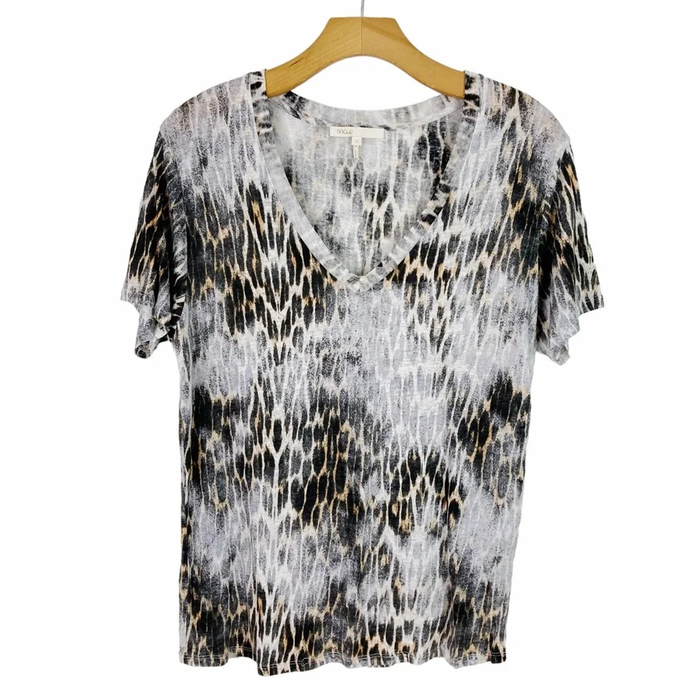 Maje Animal Print Linen V-neck T-shirt Size 3